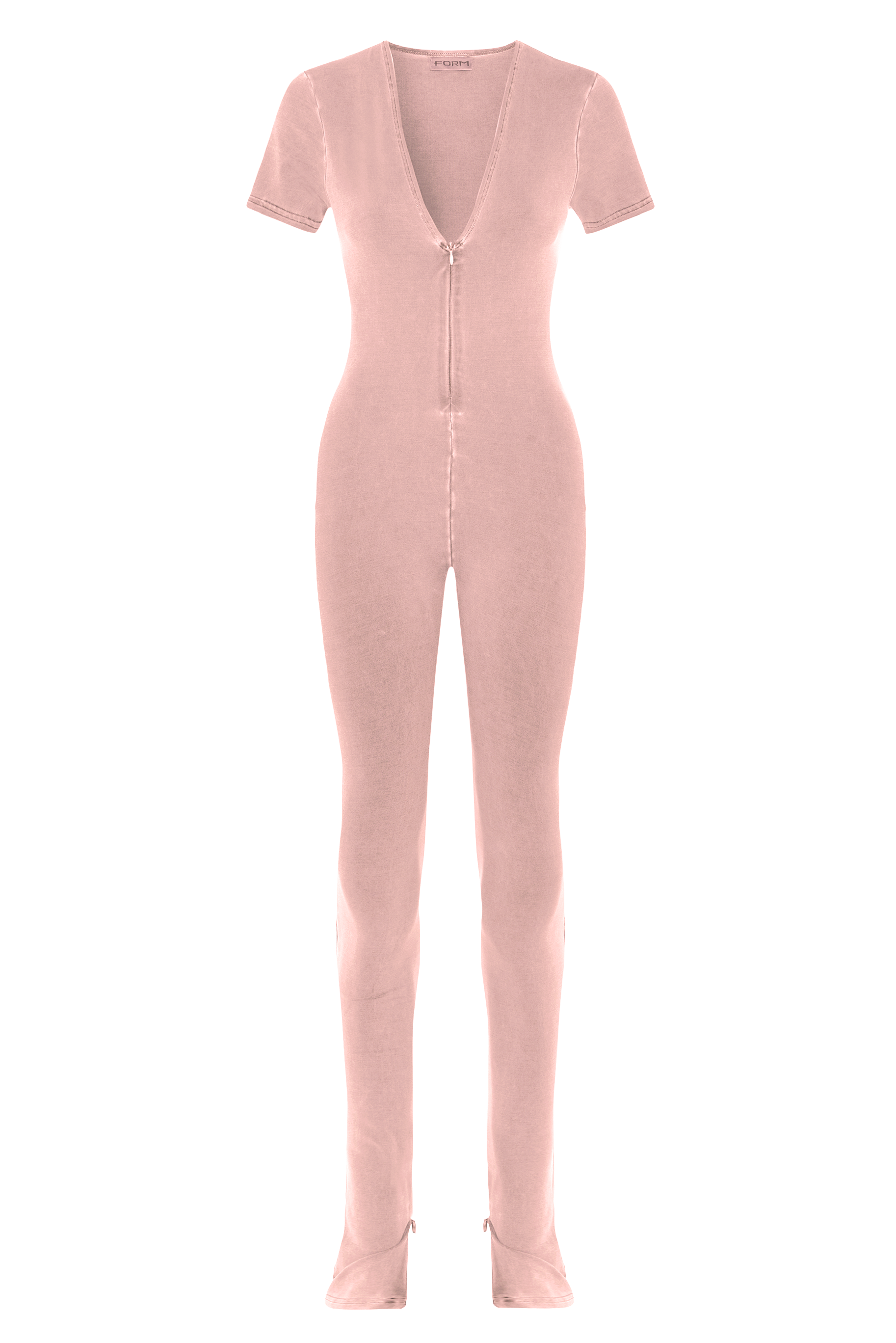 V-neck Zip Bodysuit  - Peony